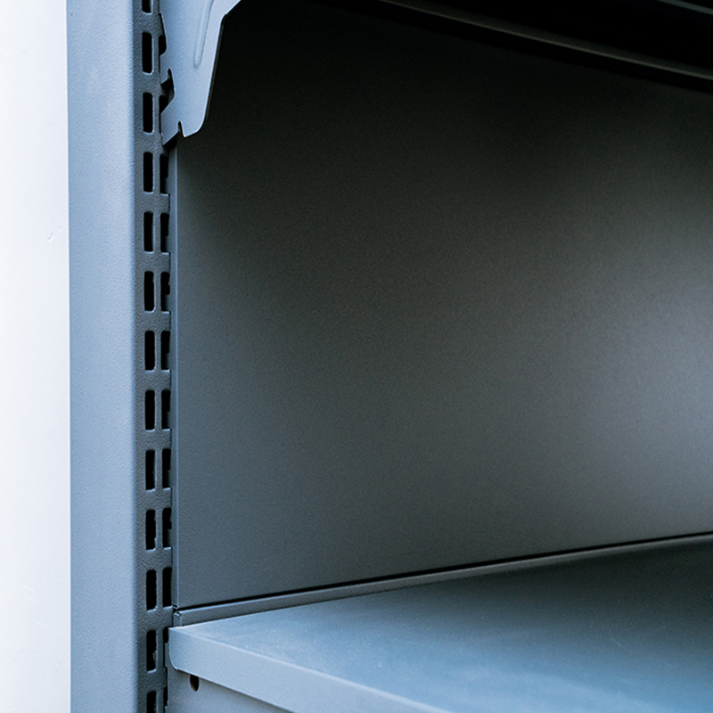 detail of convenience store display shelves