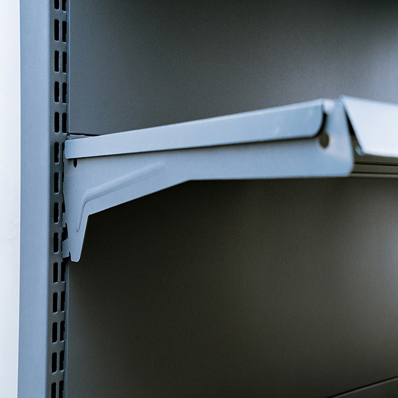 detail of convenience store display shelves