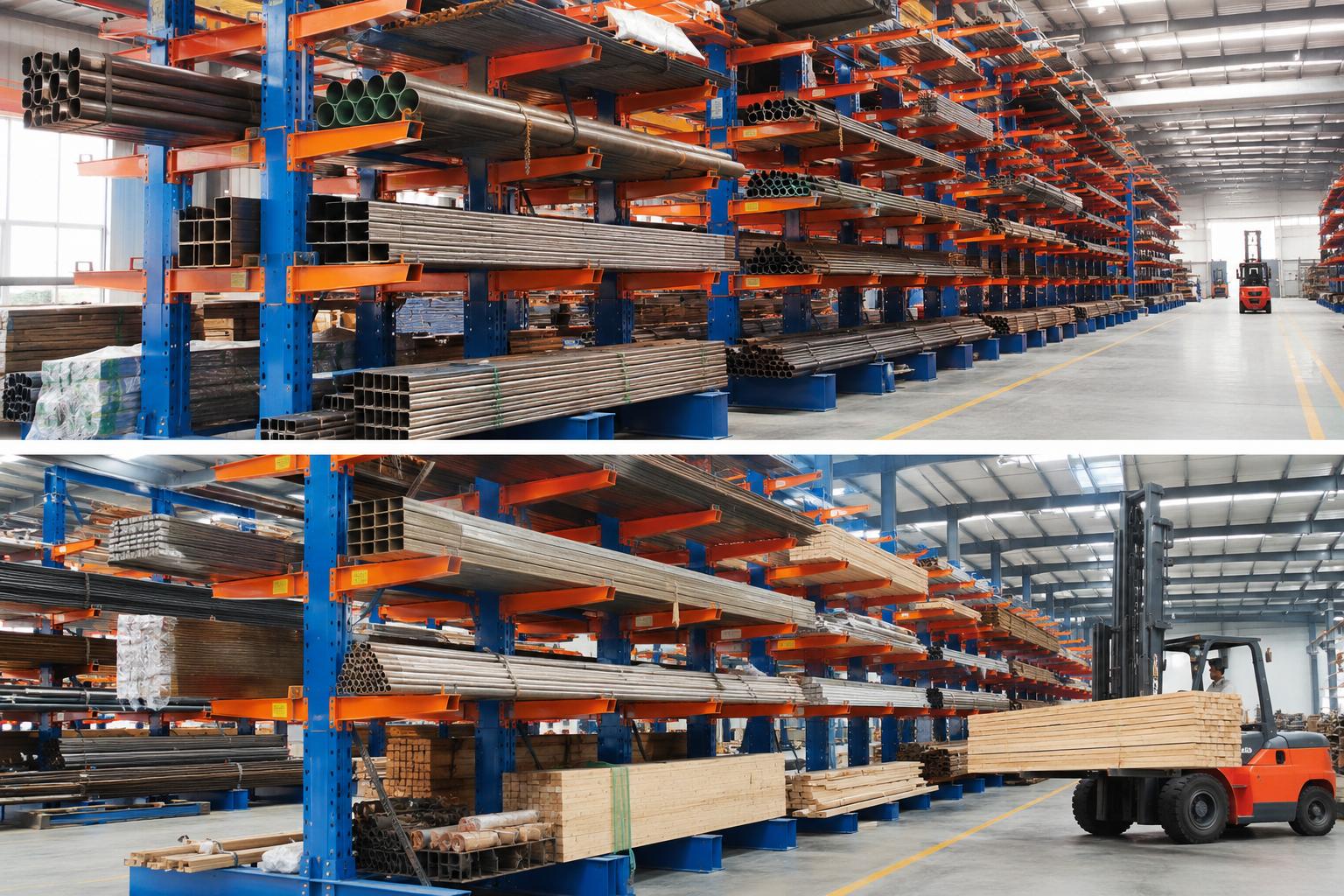 Mobile cantilever racking for long and heavy load Mobile cantilever racking for long and heavy load